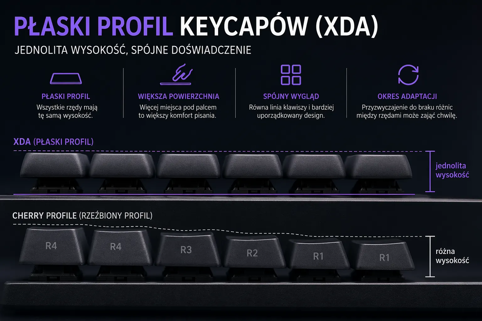 płaski profil keycapów